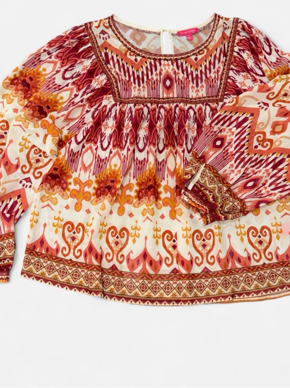 Flying Tomato Cream Tunic with Red and Orange Boho Print